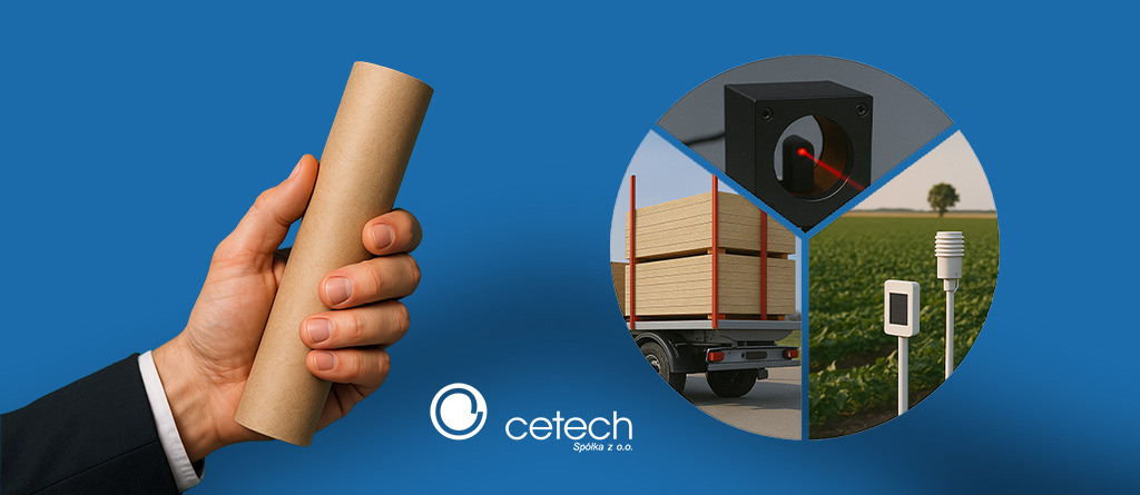 Tuleja kartonowa użyta jako dystans w transporcie i osłona dla czujników IoT na polu rolniczym oraz sprzętu naukowego.